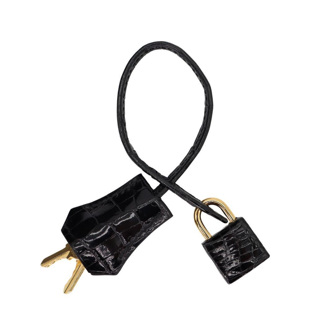 Hermès 30cm Birkin Black Shiny Crocodile Porosus Gold Hardware For Sale 1