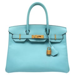 Hermès 30cm Birkin Handbag Bleu Atoll Epsom Leather w GH