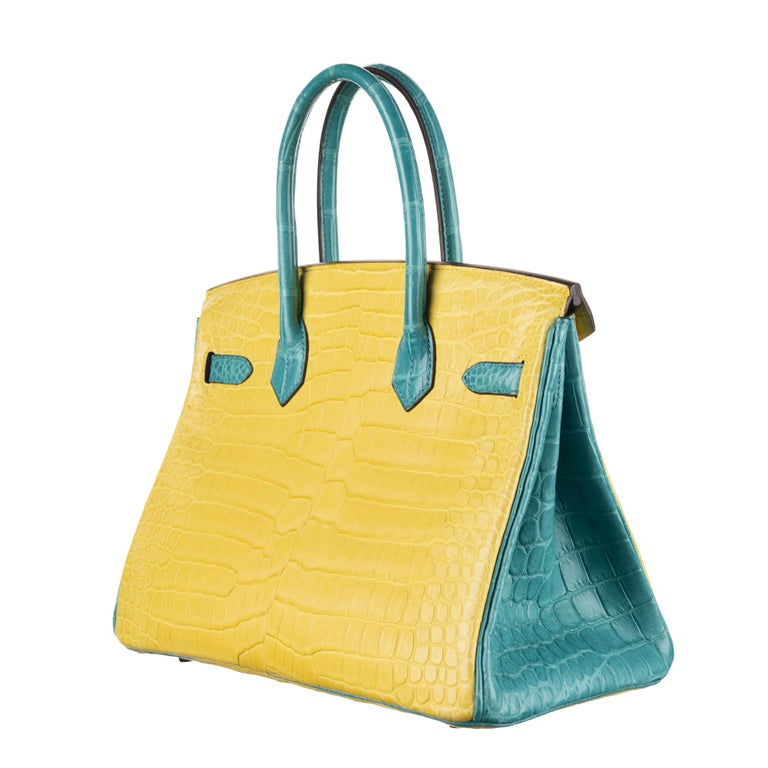 Hermès 30cm Birkin HSS Mimosa/Bleu Paon Matte Porosus Crocodile Brushe –  Privé Porter