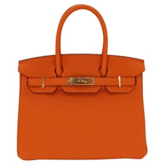 Hermès 30cm Birkin Orange Clemence Cuir Or Quincaillerie