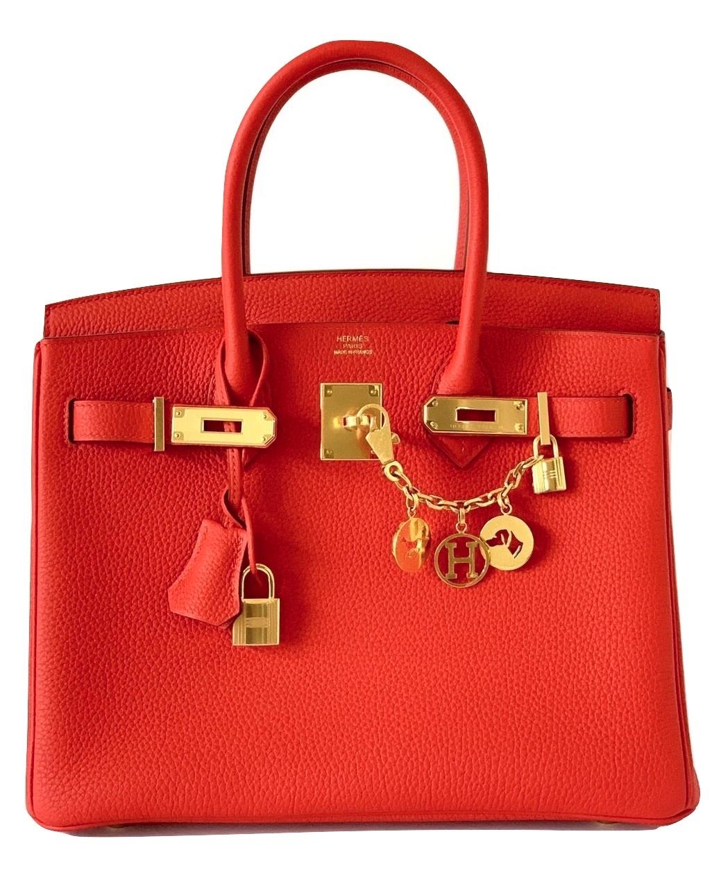 Hermes 30cm Birkin
Roug de Coeur, the hottest new Red from Hermes just released
Gold Hardware
Togo Leather
Collection: D
The Breloque charms are not included in this auction!
Never worn, brand new, plastic on the hardware
Hermes Box, Dustcover, Lock