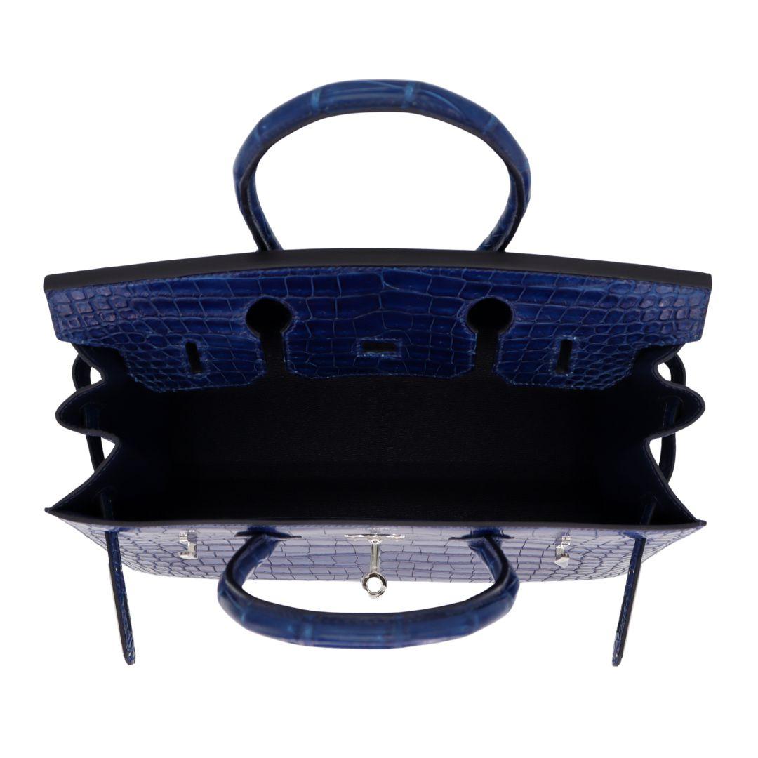 Hermès 30cm Birkin Sellier Indigo Aizome Porosus Crocodile Palladium Hardware For Sale 3