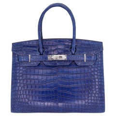 Hermès 30cm Birkin Sellier Indigo Aizome Porosus Crocodile Palladium Hardware