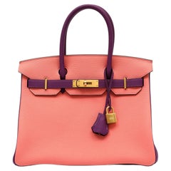 Hermes 30cm Birkin Special Order Pink Rose Lipstick Anemone Purple w BGH