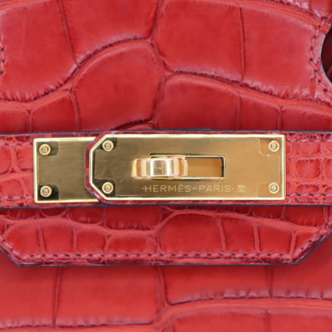 Hermès 30cm Birkin Verso Rouge H/Orange Poppy Matte Alligator Gold Hardware For Sale 1