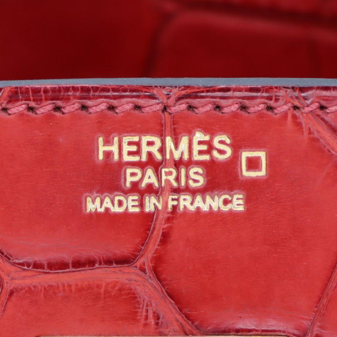 Hermès 30cm Birkin Verso Rouge H/Orange Poppy Matte Alligator Gold Hardware For Sale 2