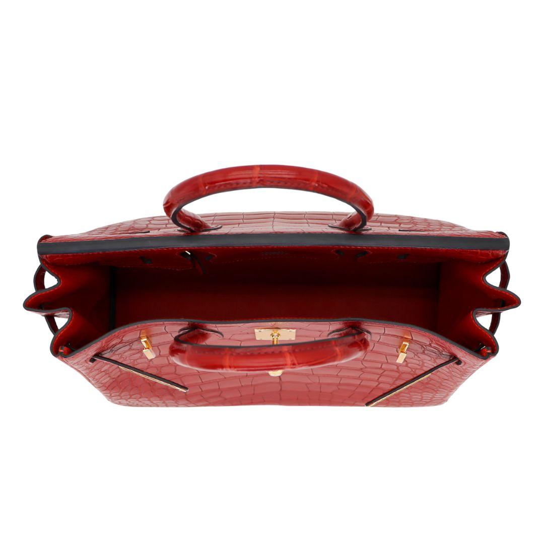 Hermès 30cm Birkin Verso Rouge H/Orange Mohn Matte Alligator Gold Hardware im Angebot 4