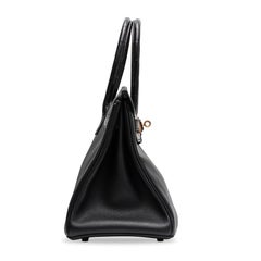HERMES 30cm BLACK CROCODILE & CLEMENCE LEATHER WITH ROSE GOLD HARDWARE