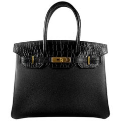 Hérmes 30cm Black Crocodile / Togo Birkin Touch Bag