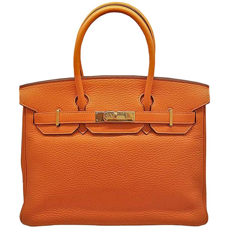 HERMES 30cm Orange Clemence Birkin Bag For Sale at 1stDibs