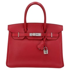 Hermès 30cm Rouge Garrance Red Evergrain Birkin Bag PHW 66589