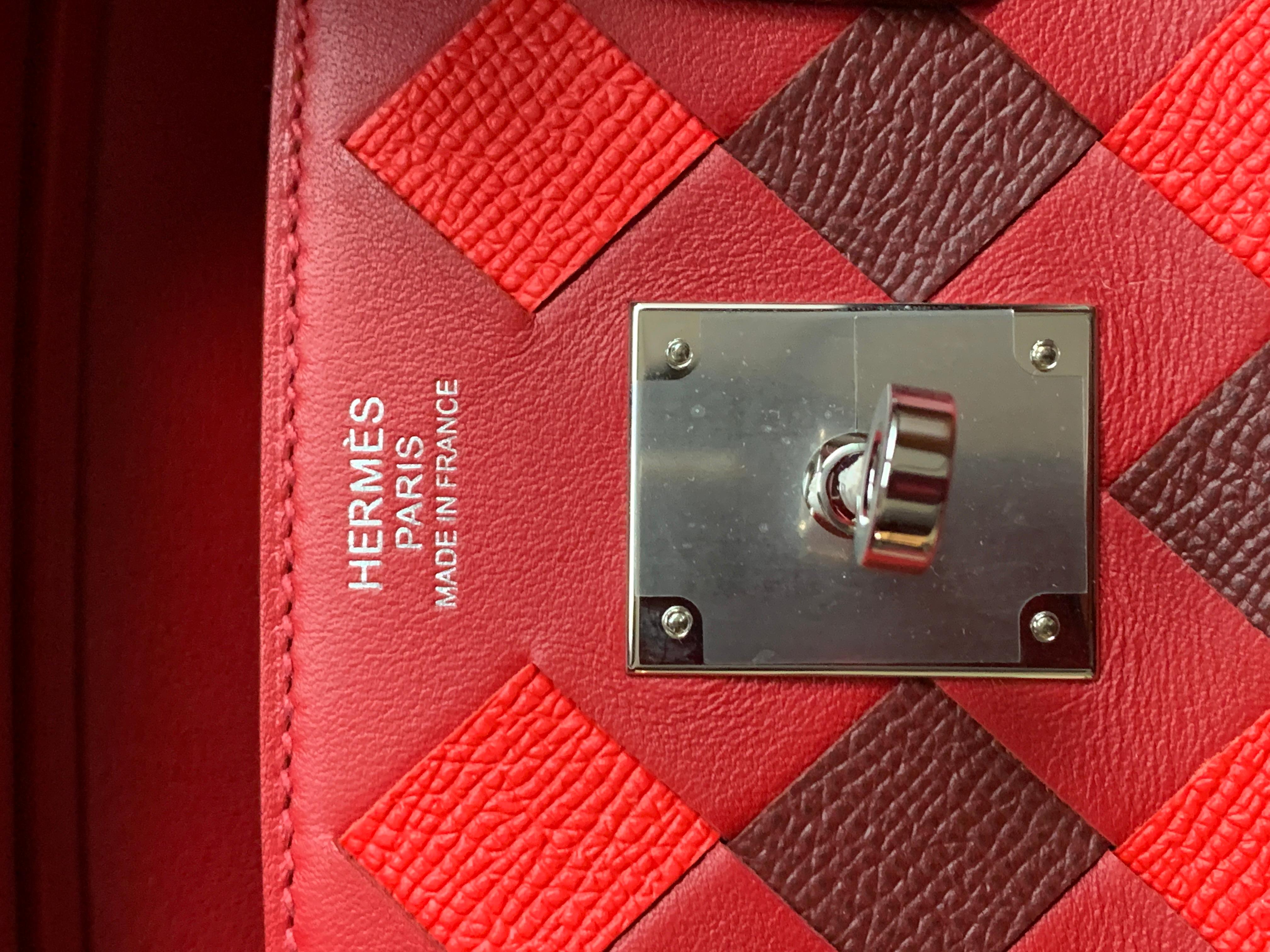 Red HERMES 30cm Tressage De Cuir Veau Swift Epson Birkin Bag