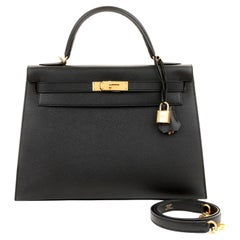 Hermès Kelly Sellier Noir Epsom de 32 cm avec matériel doré 2021