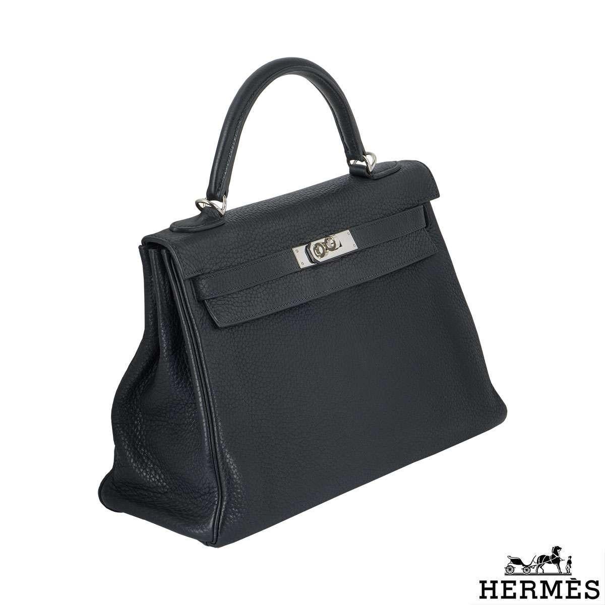 Black Hermes 32 cm Kelly handbag with original Fendi Strap