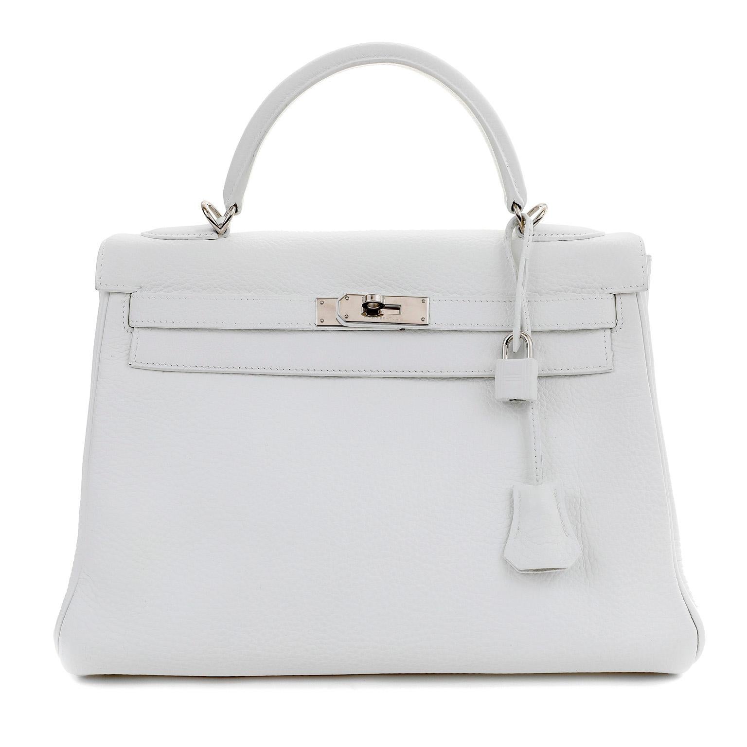 Women's Hermès 32 cm White Togo Leather Kelly with Palladium