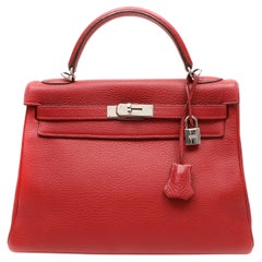 Hermes 32cm Kelly Rouge Vif Togo w PHW