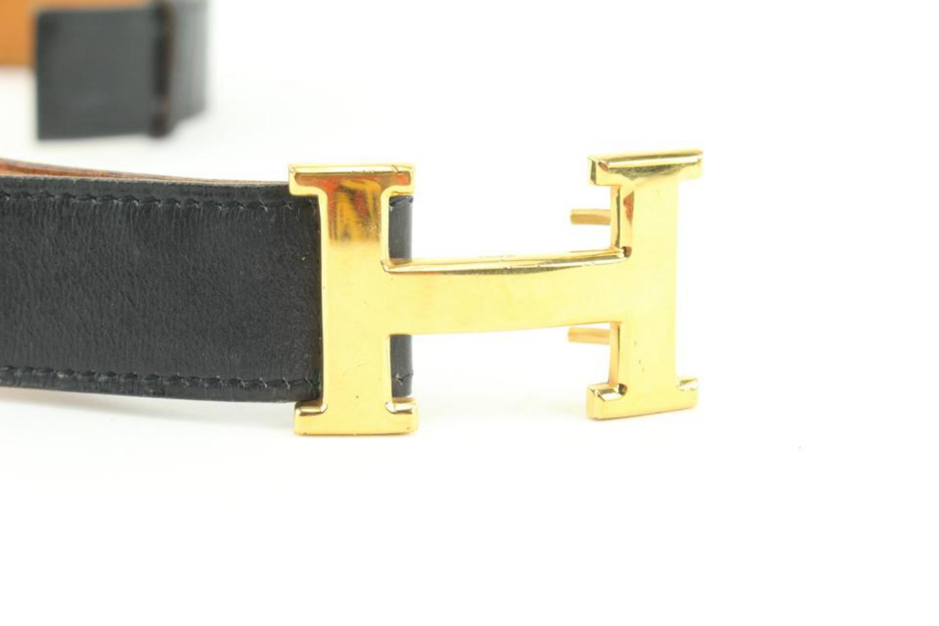Men's Hermès 32mm Black x Brown Reversible Gold H Logo Belt Kit 1HER13 For Sale