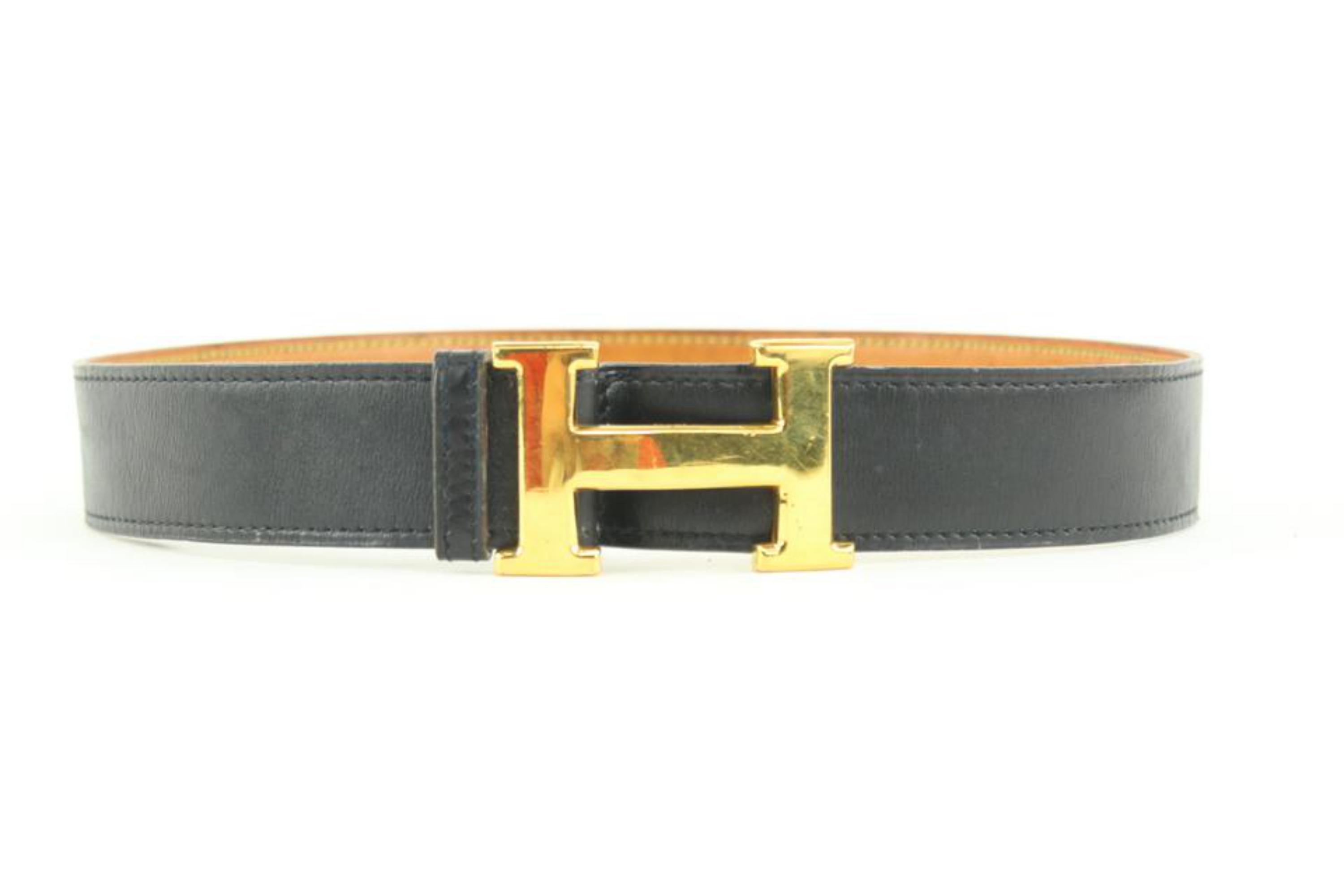 Hermès 32mm Black x Brown Reversible Gold H Logo Belt Kit 1HER13 For Sale 1