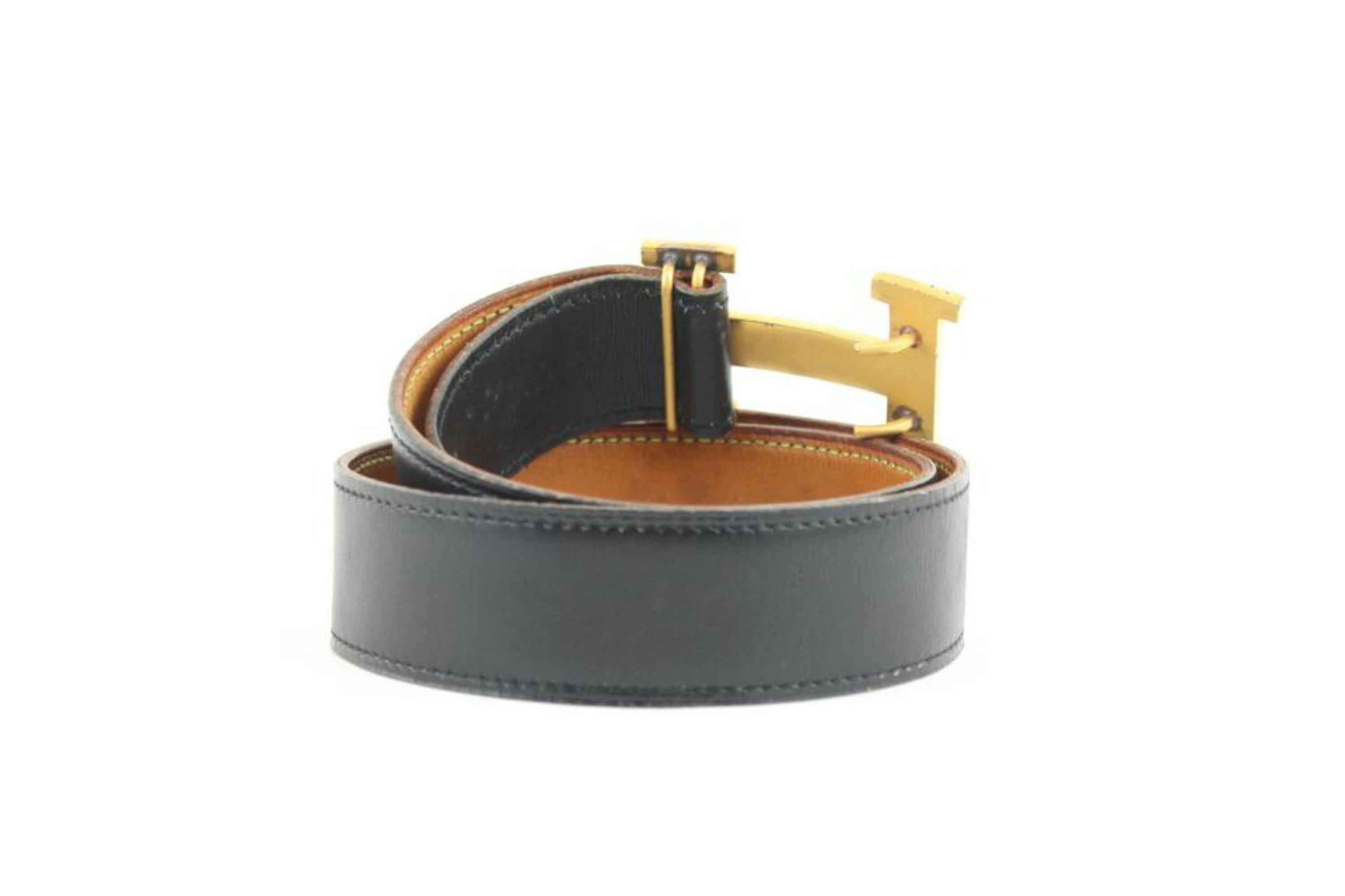 Hermès 32mm Black x Brown Reversible Gold H Logo Belt Kit 1HER13 For Sale 2
