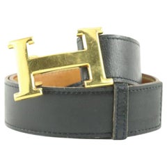 Hermès 32mm Black x Brown Reversible Gold H Logo Belt Kit 1HER13