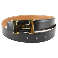 Cinturón Hermès 32mm Negro x Marrón Reversible Logotipo H 93h719s