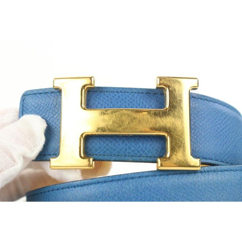 Hermès 32mm Blue x Yellow x Gold Reversible H Logo Belt Kit 862746 In Good Condition In Dix hills, NY