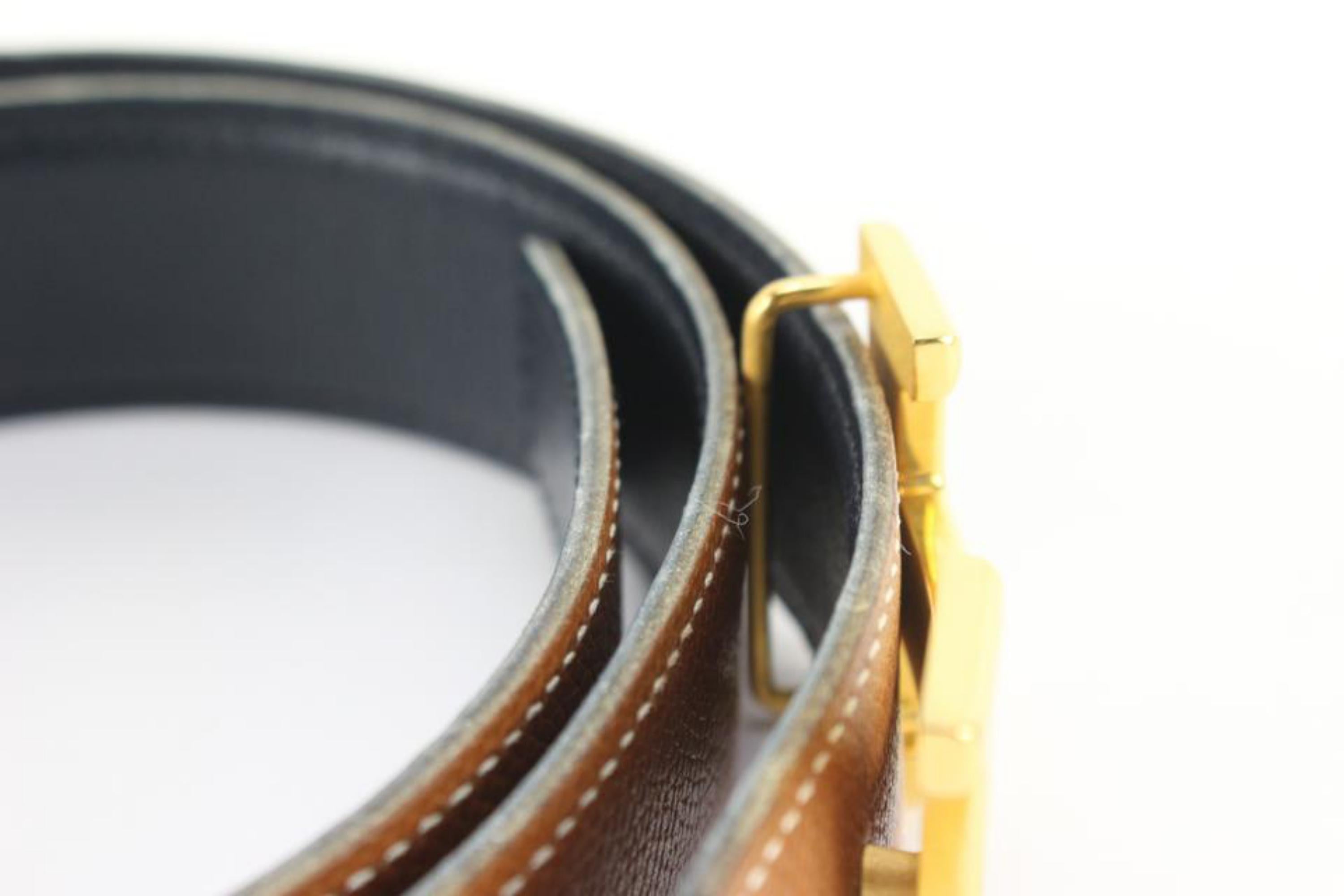 Hermès 32mm Brown x Black x Gold Reversible H Logo Belt Kit 56h815s In Good Condition For Sale In Dix hills, NY