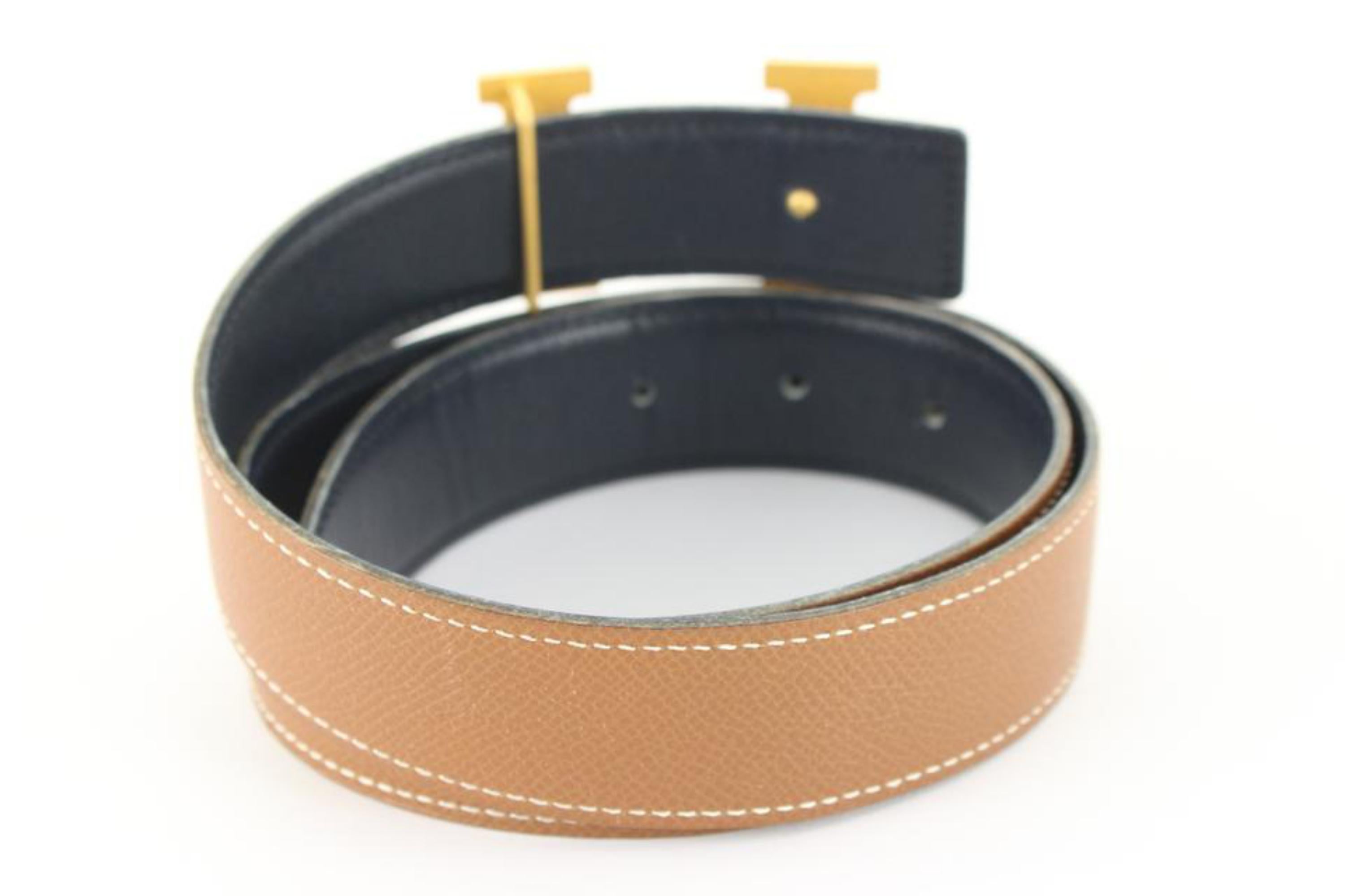 Men's Hermès 32mm Brown x Black x Gold Reversible H Logo Belt Kit 56h815s For Sale
