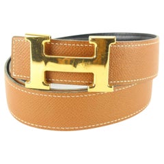 Hermès 32mm Brown x Black x Gold Reversible H Logo Belt Kit 56h815s