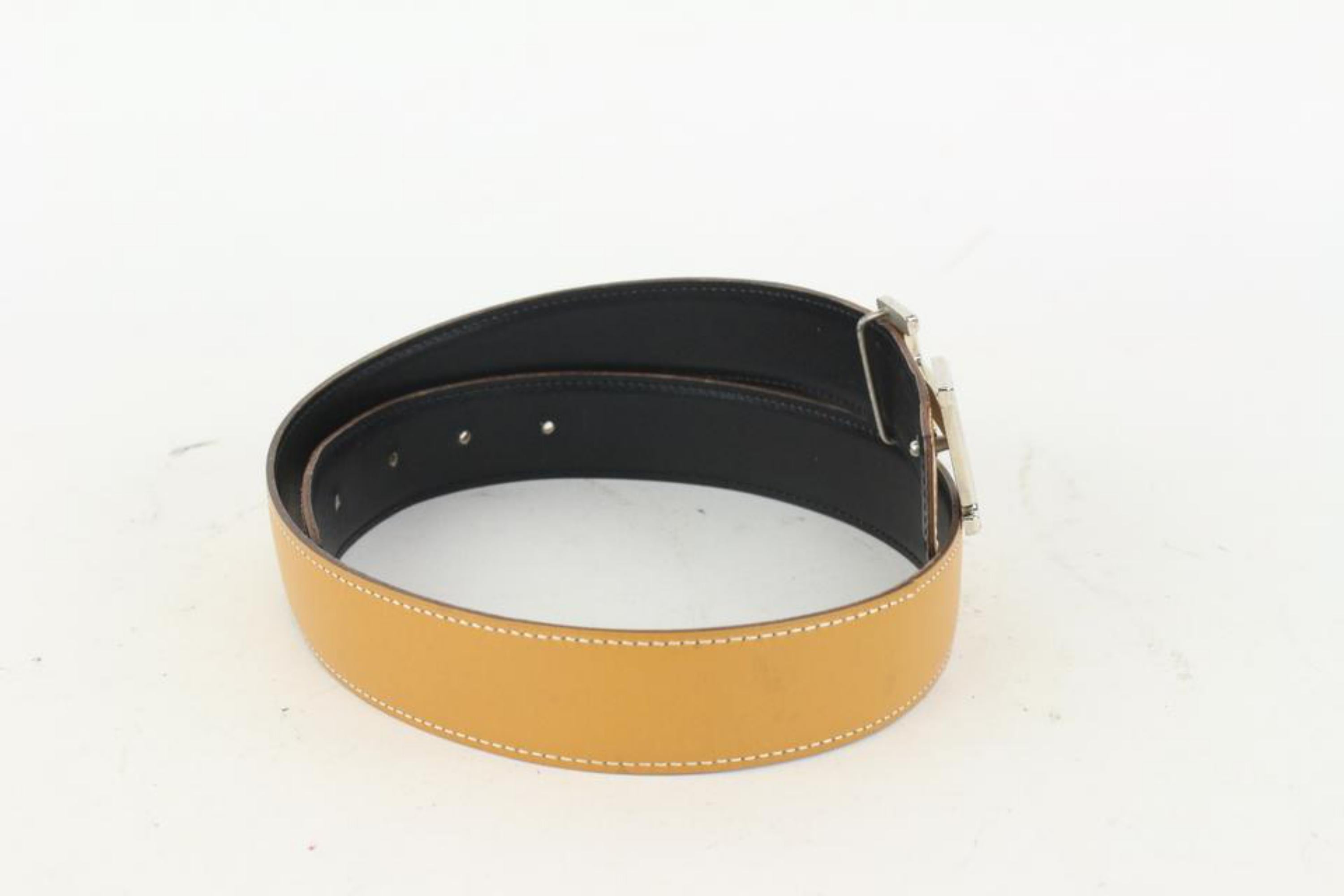 Men's Hermès 32mm Reversible H Logo Belt Kit Black x Brown x Silver 105h3 For Sale