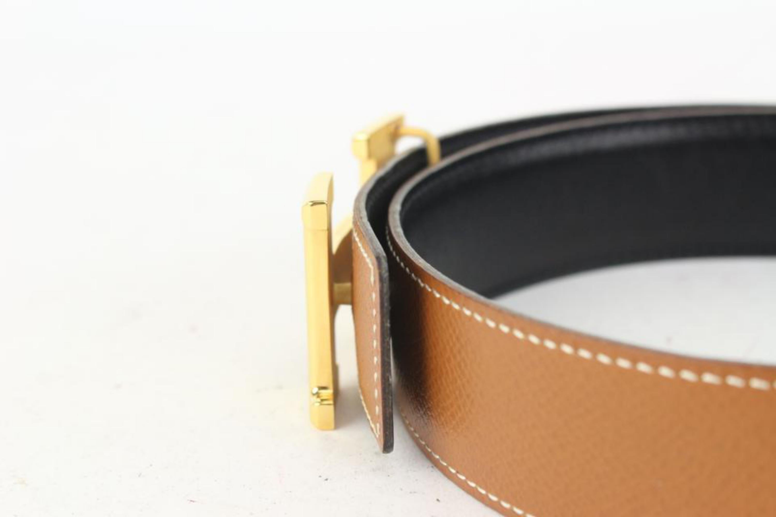 Hermès 32mm Reversible H Logo Belt Kit Brown x Black x Gold 1H96a In Good Condition For Sale In Dix hills, NY