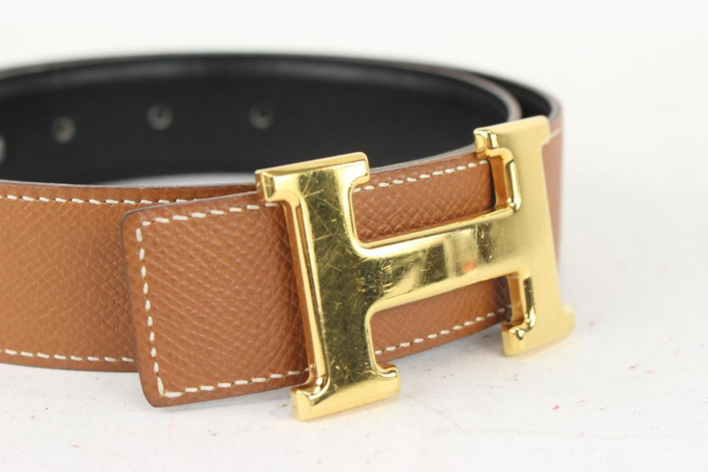 Hermès 32mm Reversible H Logo Belt Kit Brown x Black x Gold 27H1S In Good Condition For Sale In Dix hills, NY