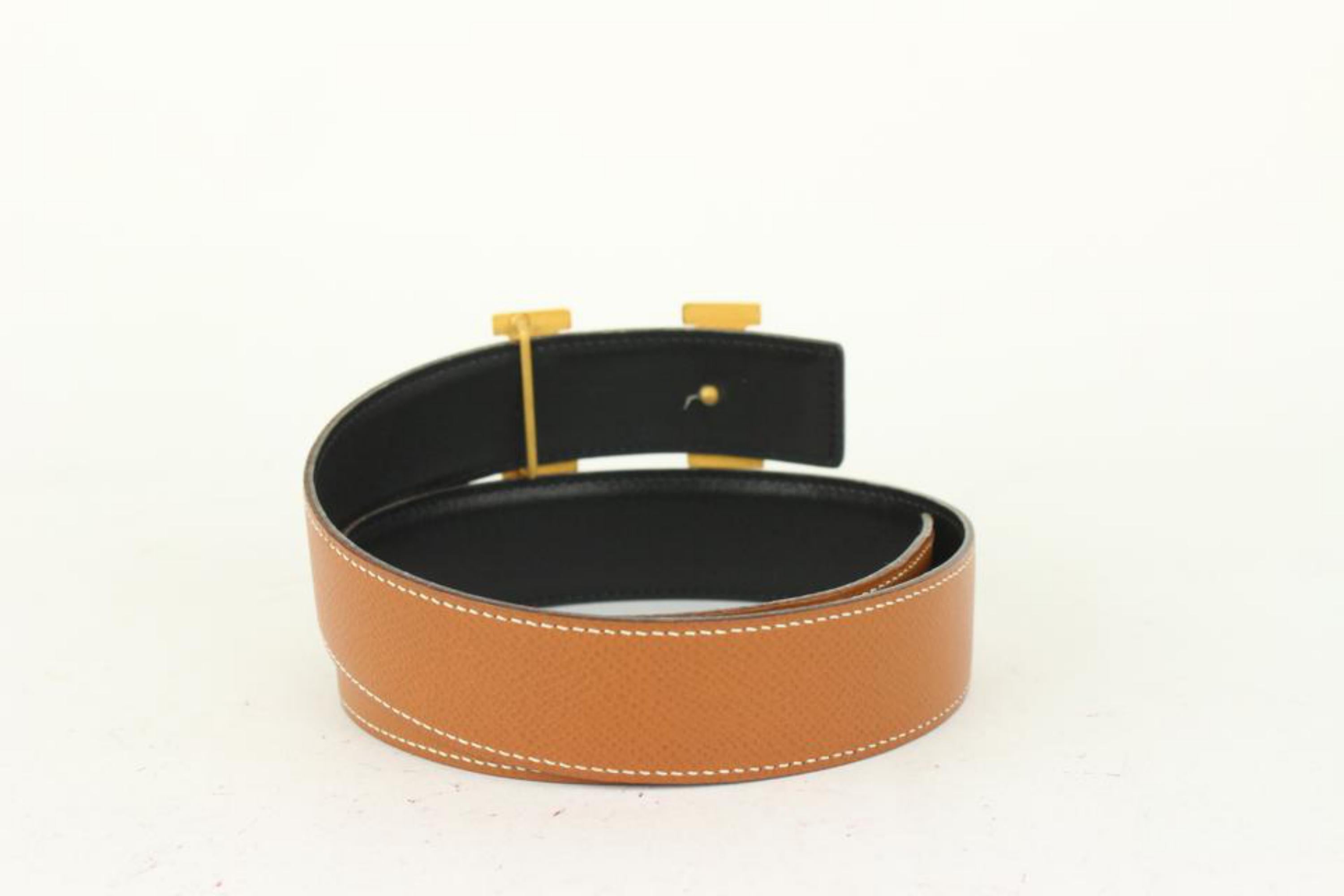 Hermès 32mm Reversible H Logo Belt Kit Brown x Black x Gold 2H1130 In Good Condition For Sale In Dix hills, NY
