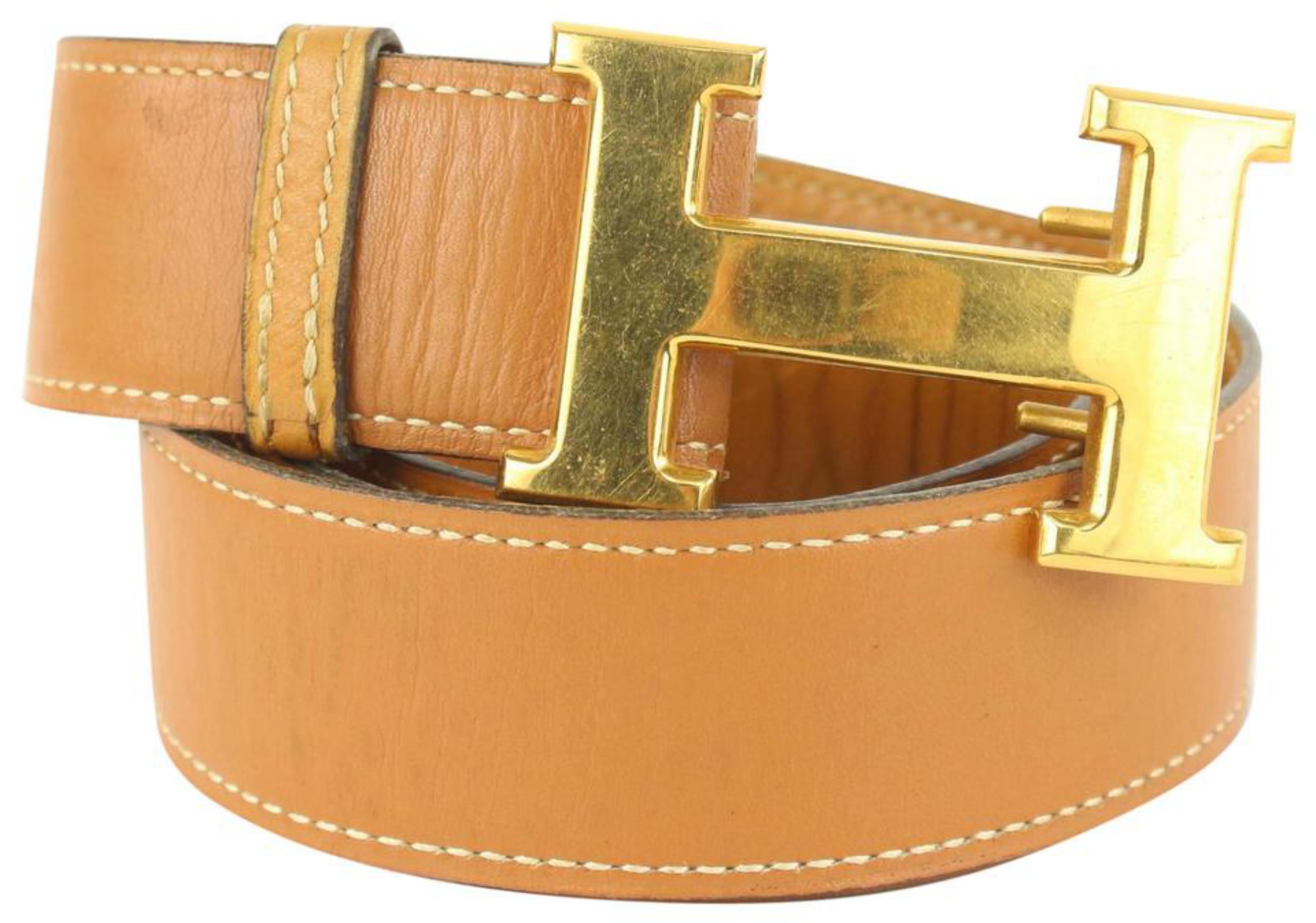 Hermès 32mm Reversible H Logo Belt Kit Brown x Gold 1H124 For Sale 6