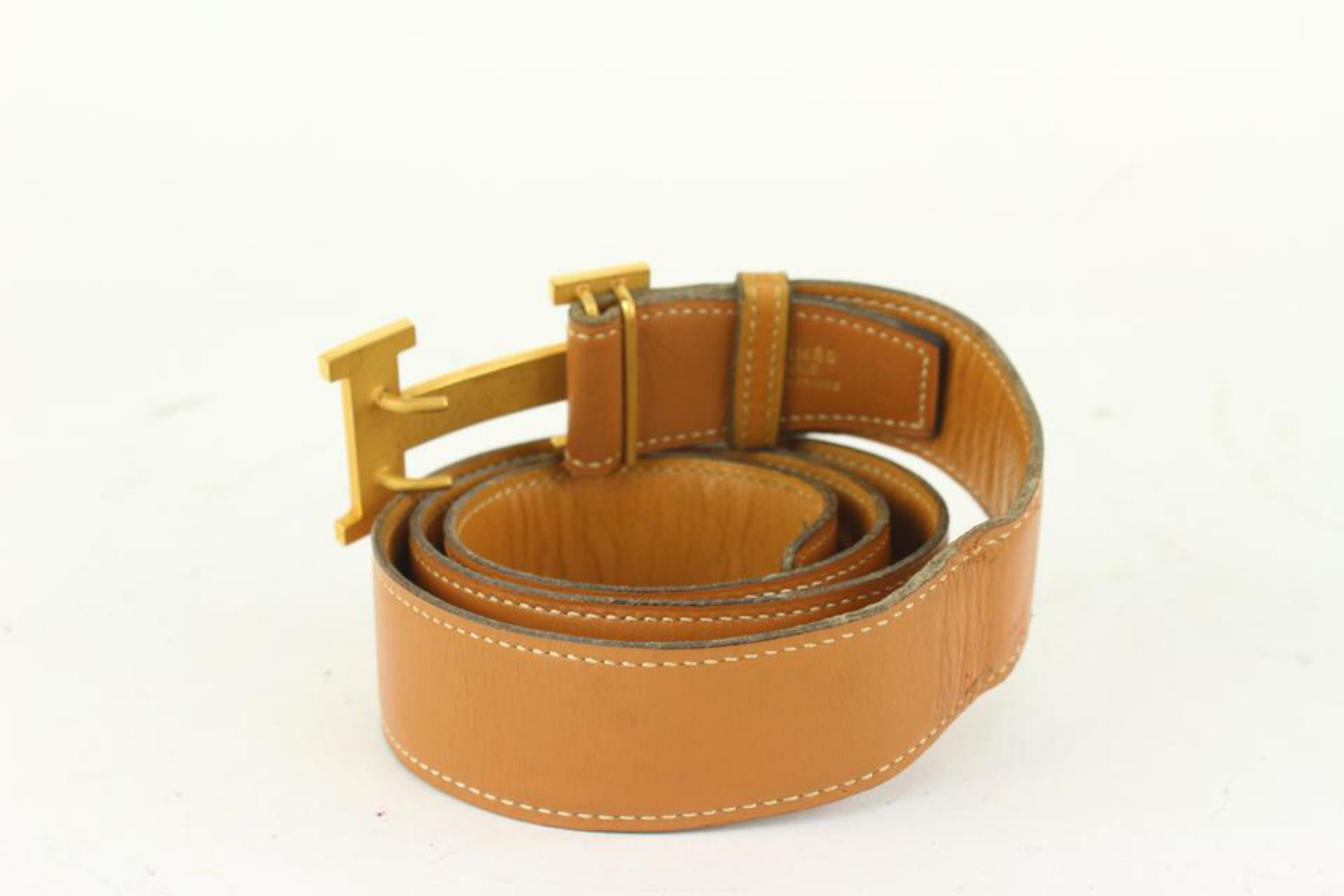 Hermès 32mm Reversible H Logo Belt Kit Brown x Gold 1H124 For Sale 1