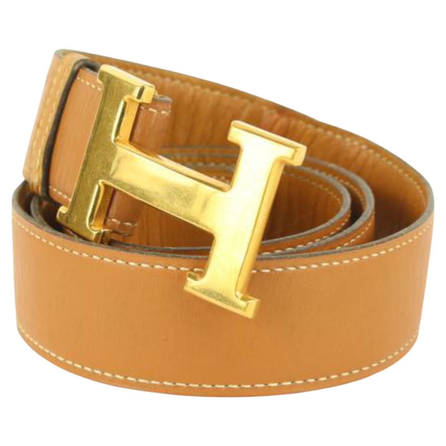 Hermès 32mm Reversible H Logo Belt Kit Brown x Gold 1H124 For Sale