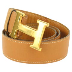 Hermès 32mm Reversible H Logo Belt Kit Brown x Gold 1H124
