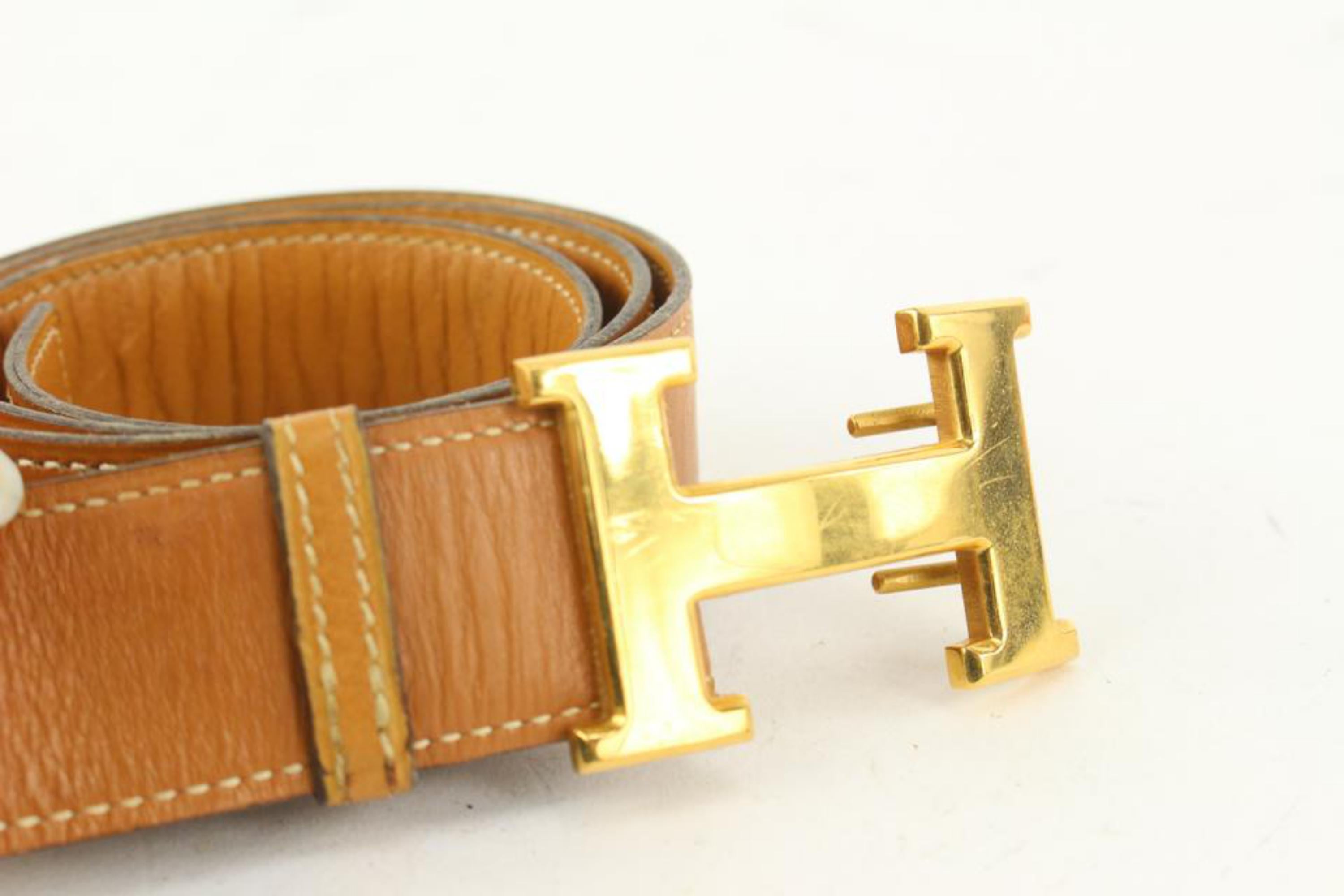 Hermès 32mm Reversible H Logo Belt Kit Brown x Gold 927her49 In Fair Condition For Sale In Dix hills, NY