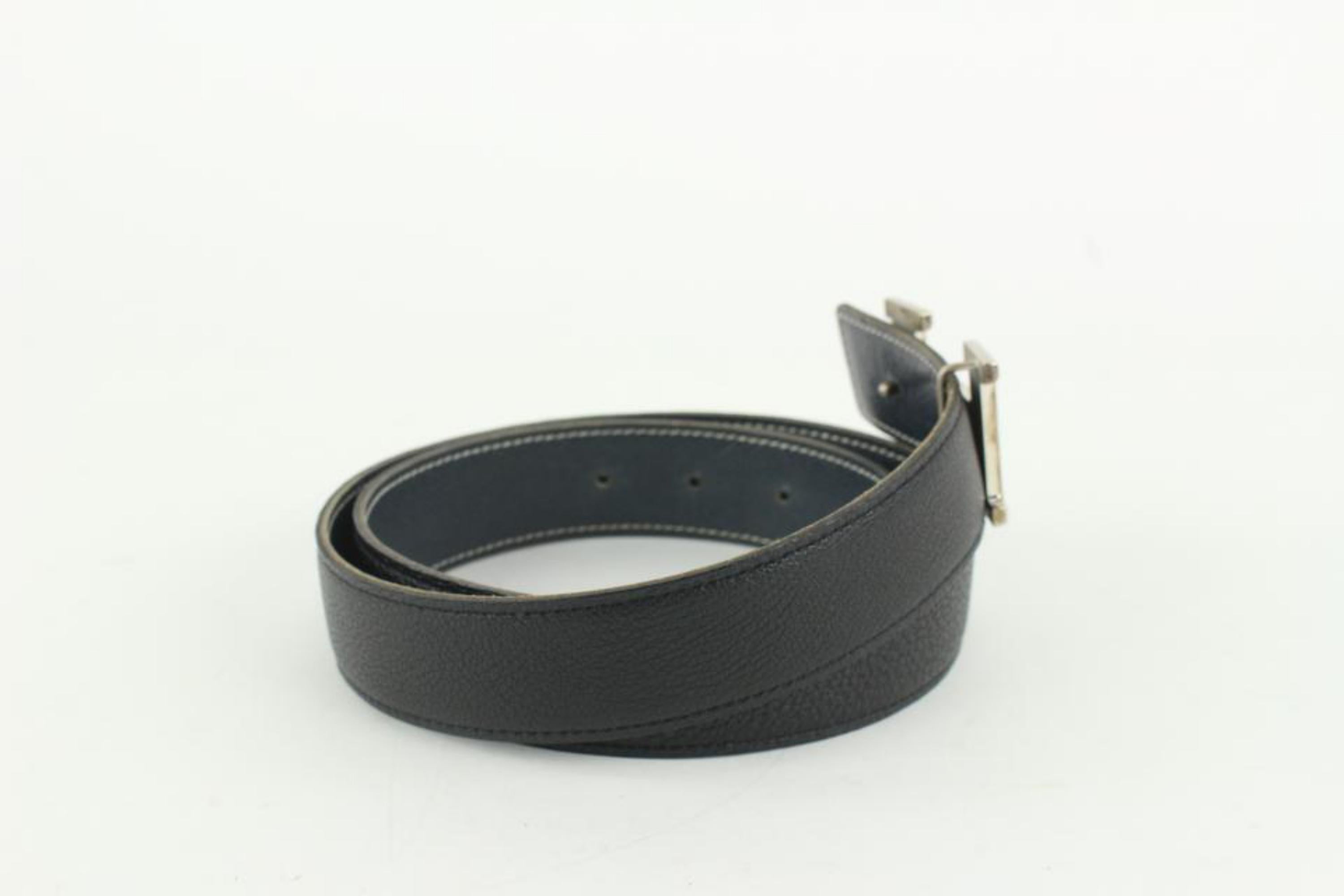 Kit ceinture 32mm réversible logo H Hermès Argent mat Noir x Bleu marine 114h47 en vente 7