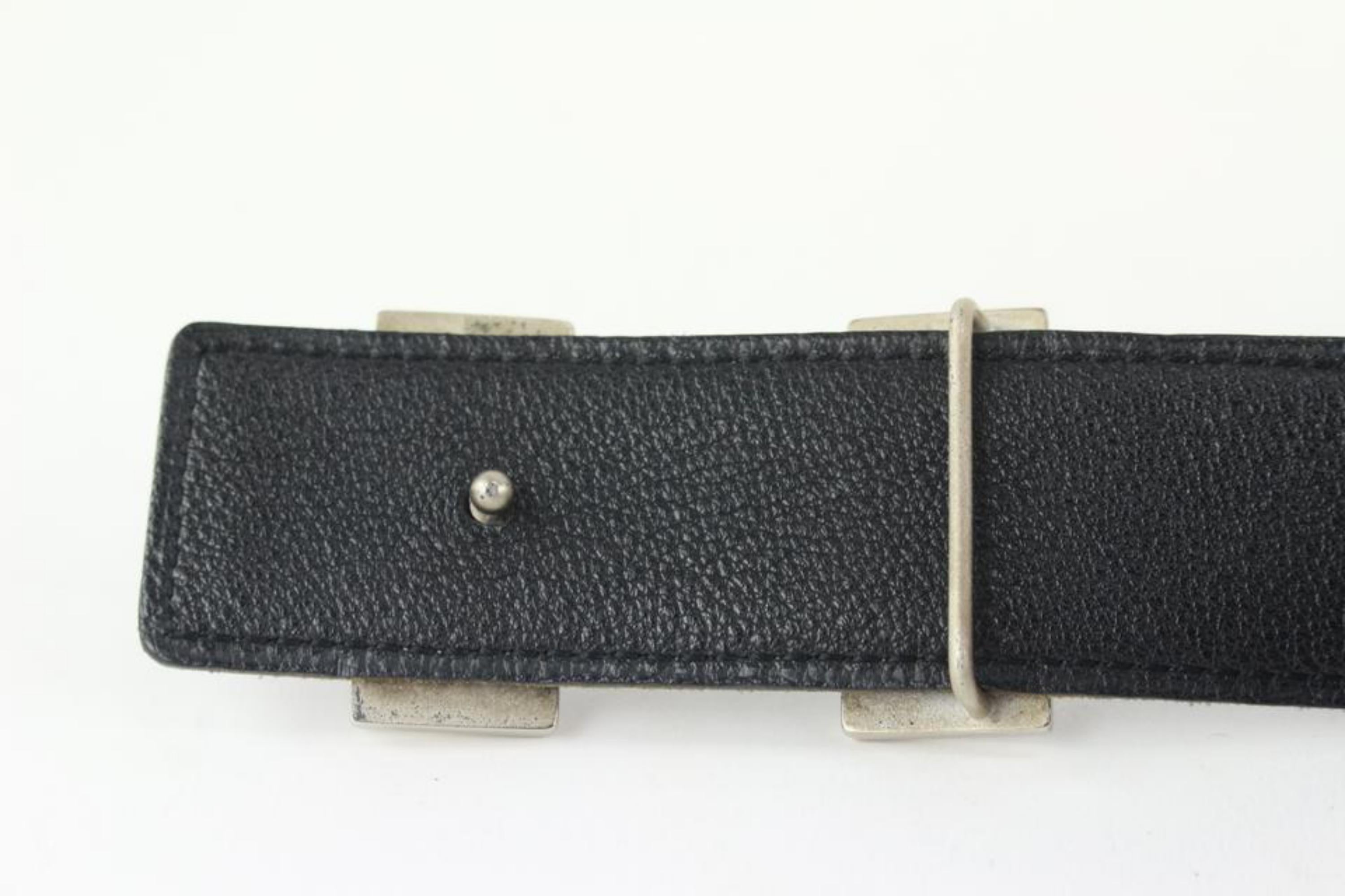 Kit ceinture 32mm réversible logo H Hermès Argent mat Noir x Bleu marine 114h47 Unisexe en vente