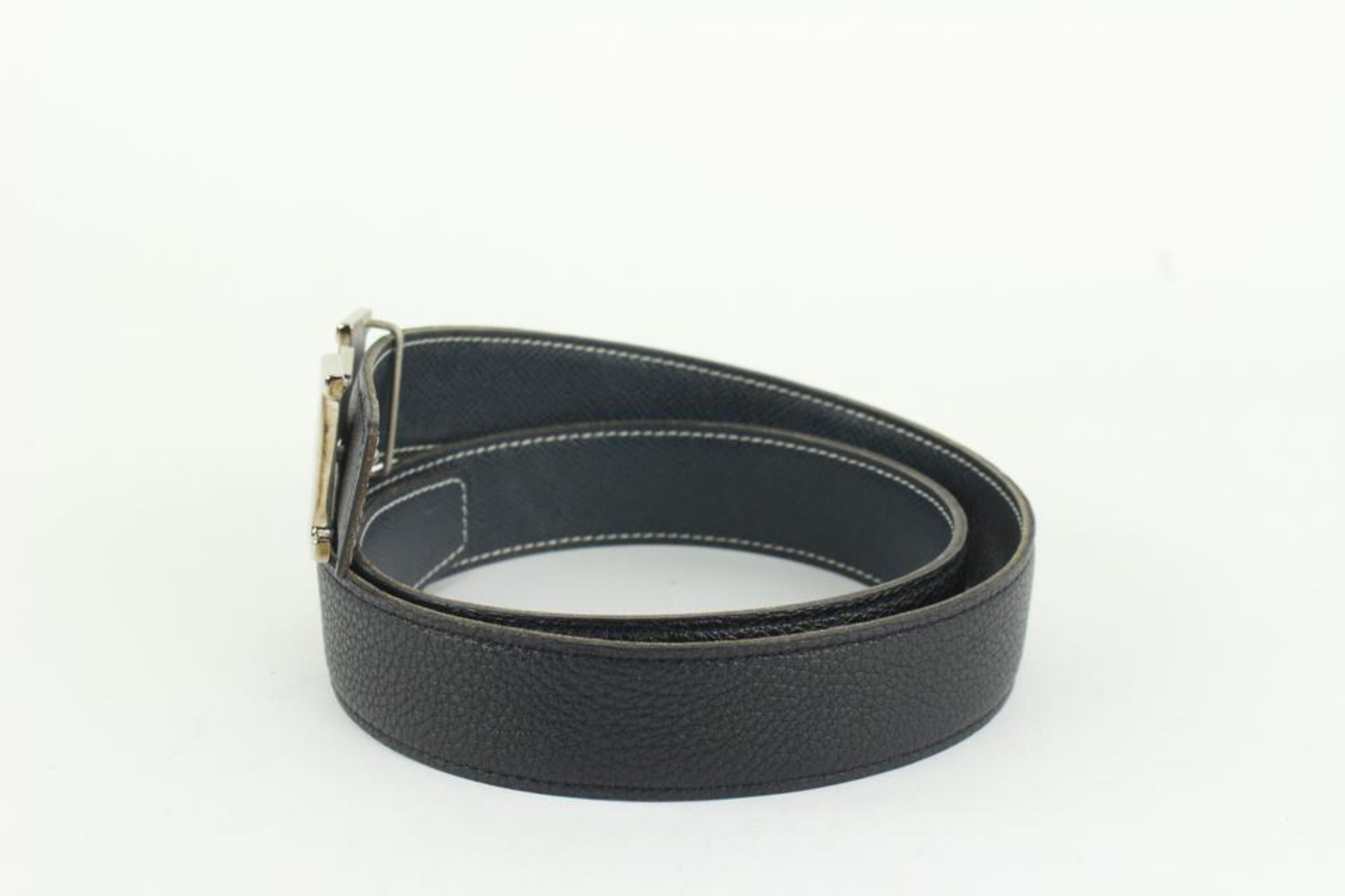 Kit ceinture 32mm réversible logo H Hermès Argent mat Noir x Bleu marine 114h47 en vente 3