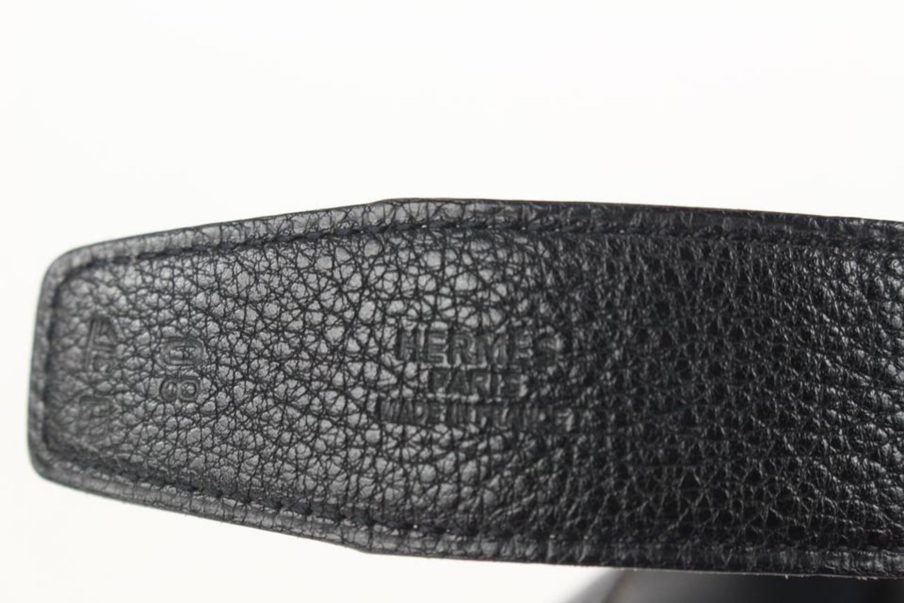 Kit ceinture 32mm réversible logo H Hermès Argent mat Noir x Bleu marine 114h47 en vente 5