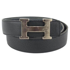 Hermès 32mm Reversible H Logo Belt Kit Matte Silver Black x Navy Blue 114h47