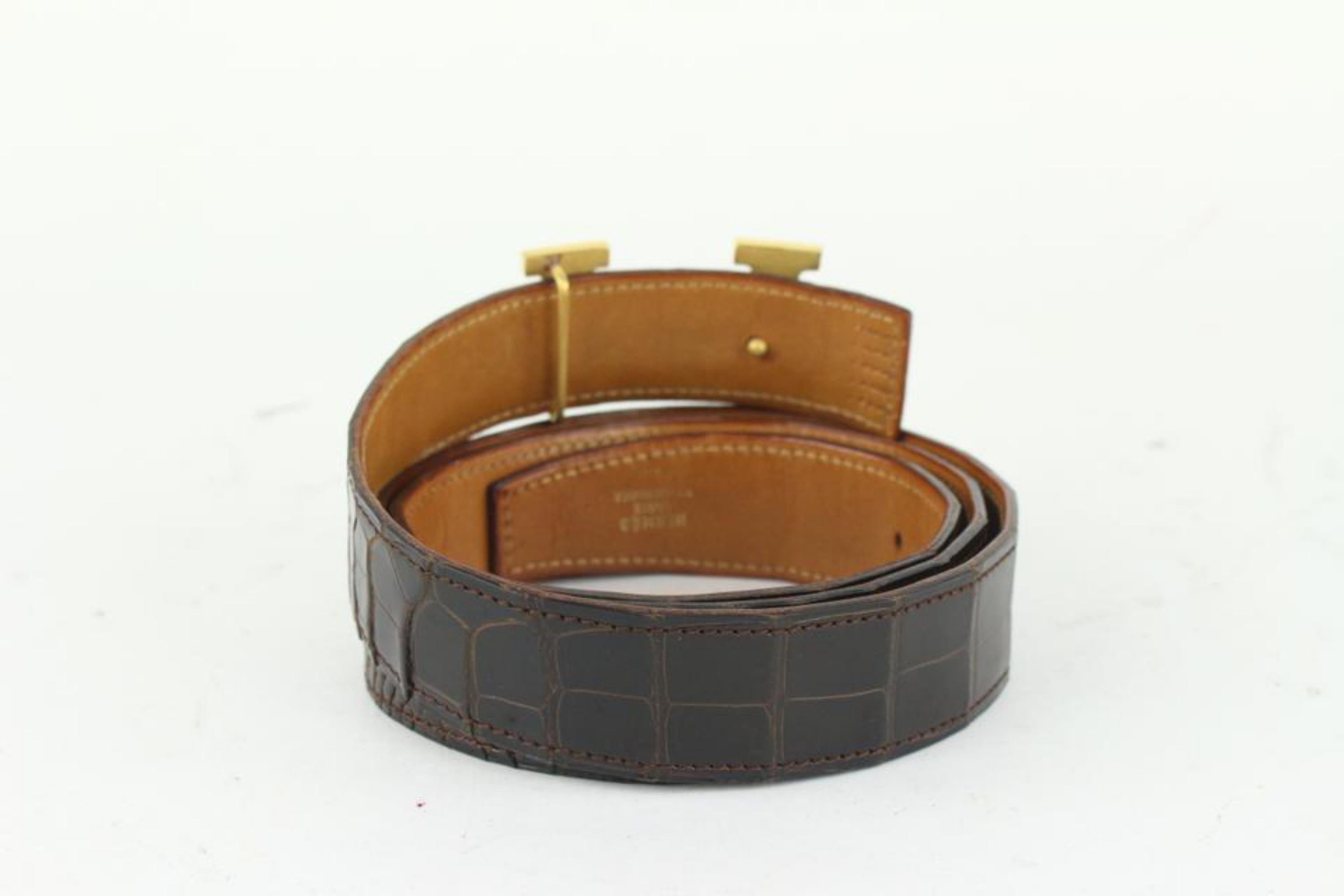 Men's Hermès 32mm Reversible Havane Crocodile H Logo Belt Kit 222H1 For Sale