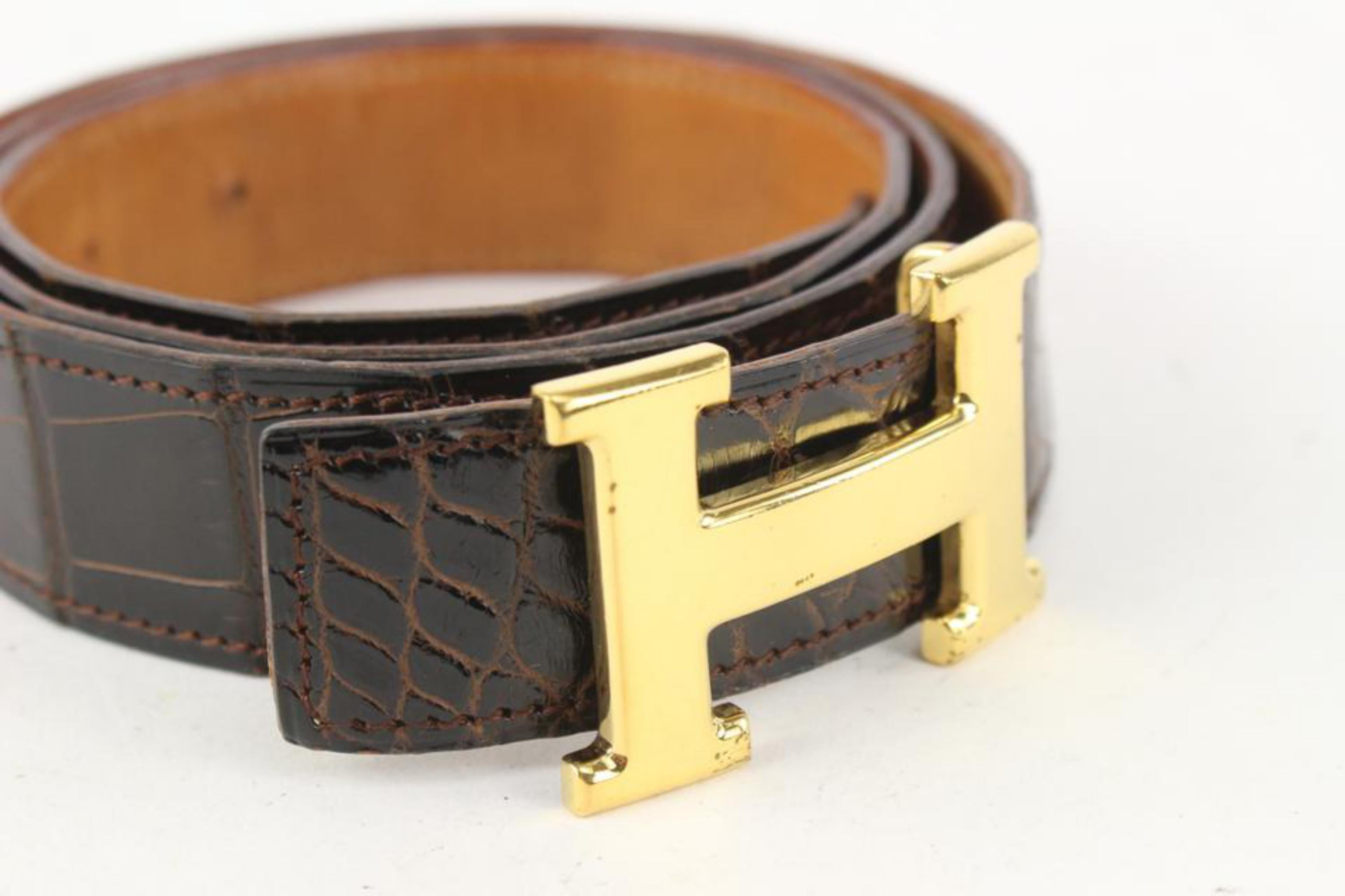 Hermès 32mm Reversible Havane Crocodile H Logo Belt Kit 222H1 For Sale 1