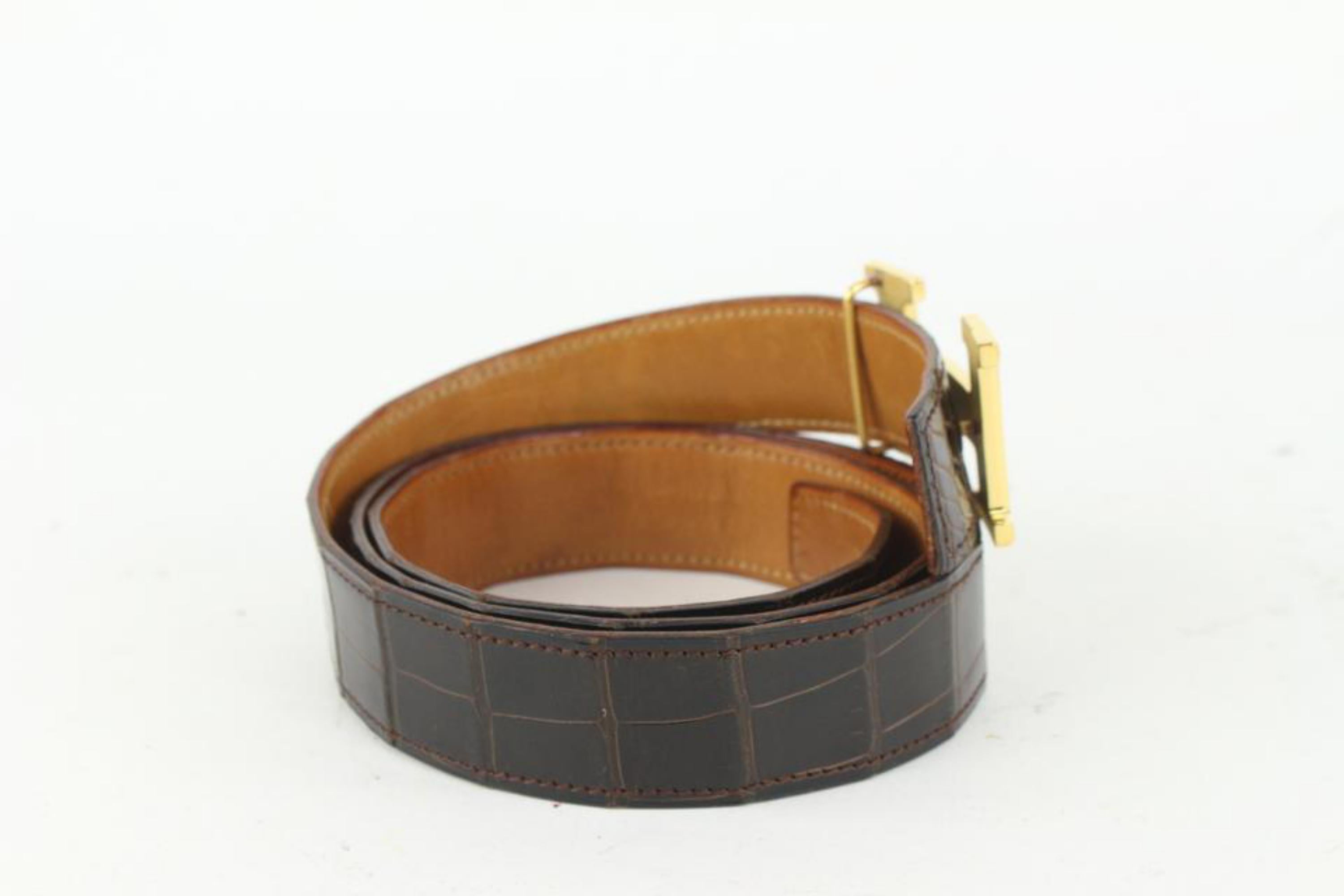 Hermès 32mm Reversible Havane Crocodile H Logo Belt Kit 222H1 For Sale 2