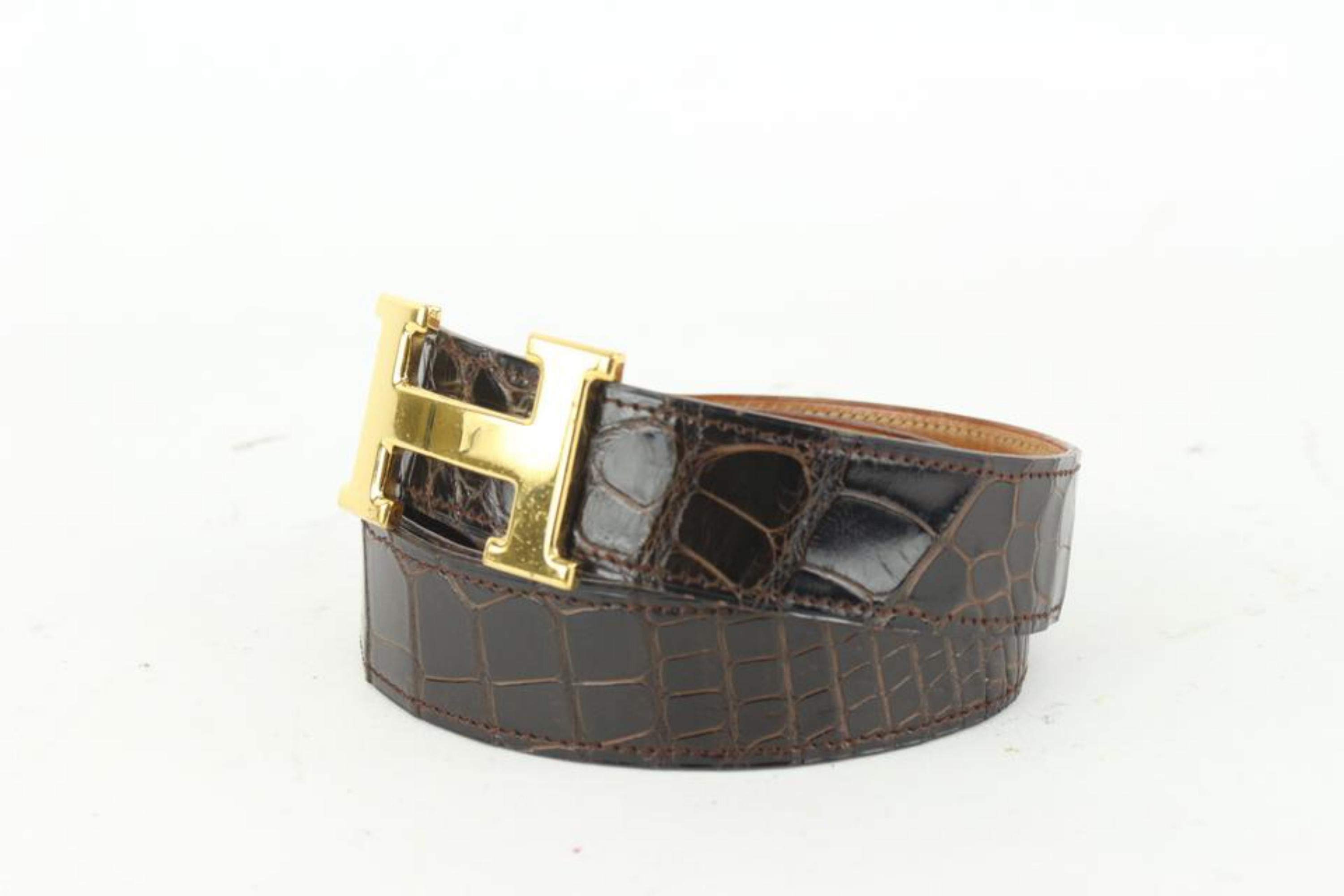 Kit ceinture réversible 32mm Havane Crocodile H Logo Hermès 930h19 4