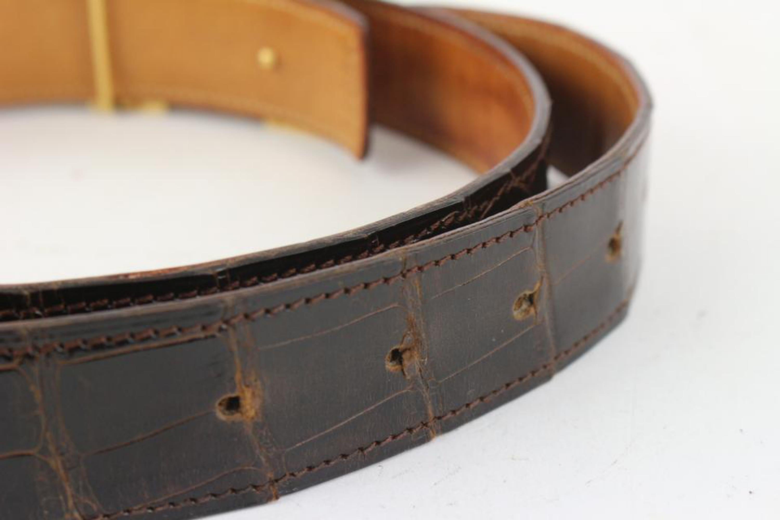 Gris Kit ceinture réversible 32mm Havane Crocodile H Logo Hermès 930h19