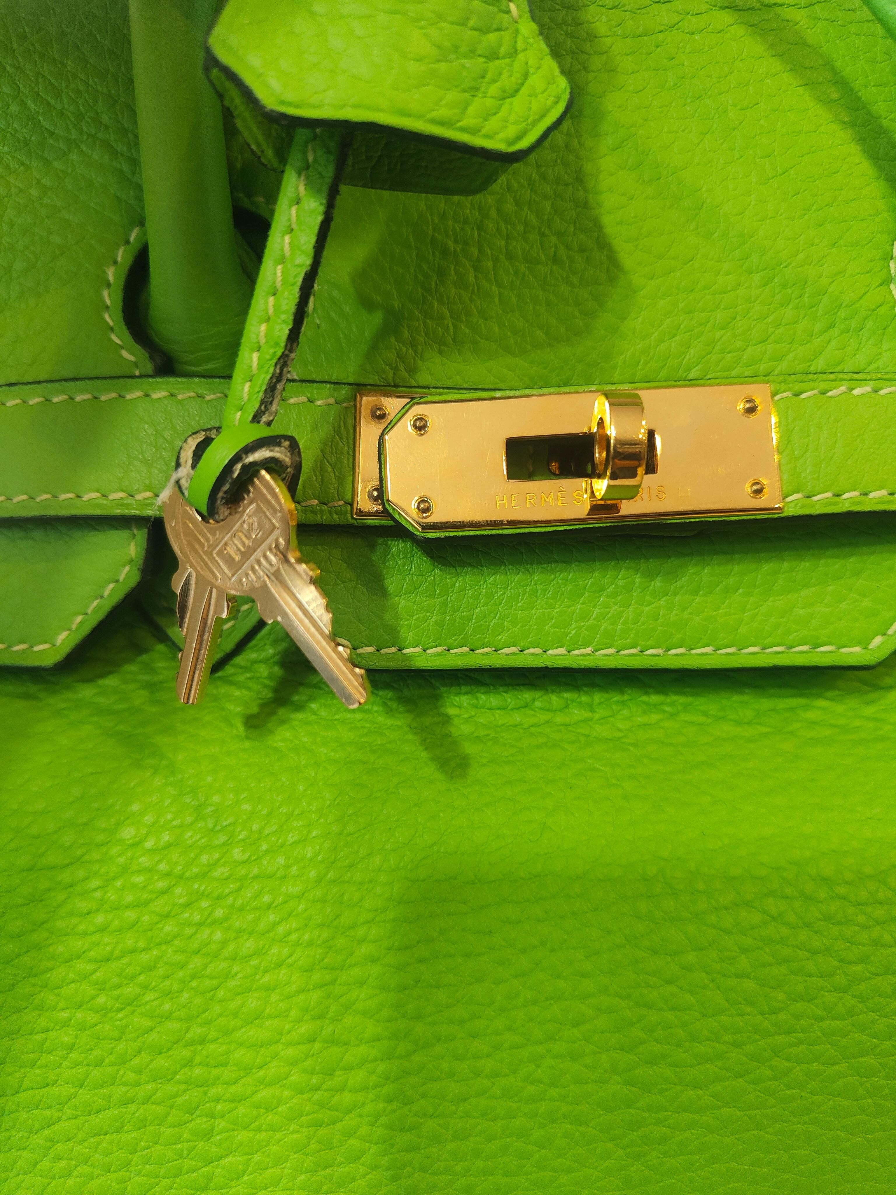 Hermes 35 Birkin grün fluo Tasche im Angebot 5