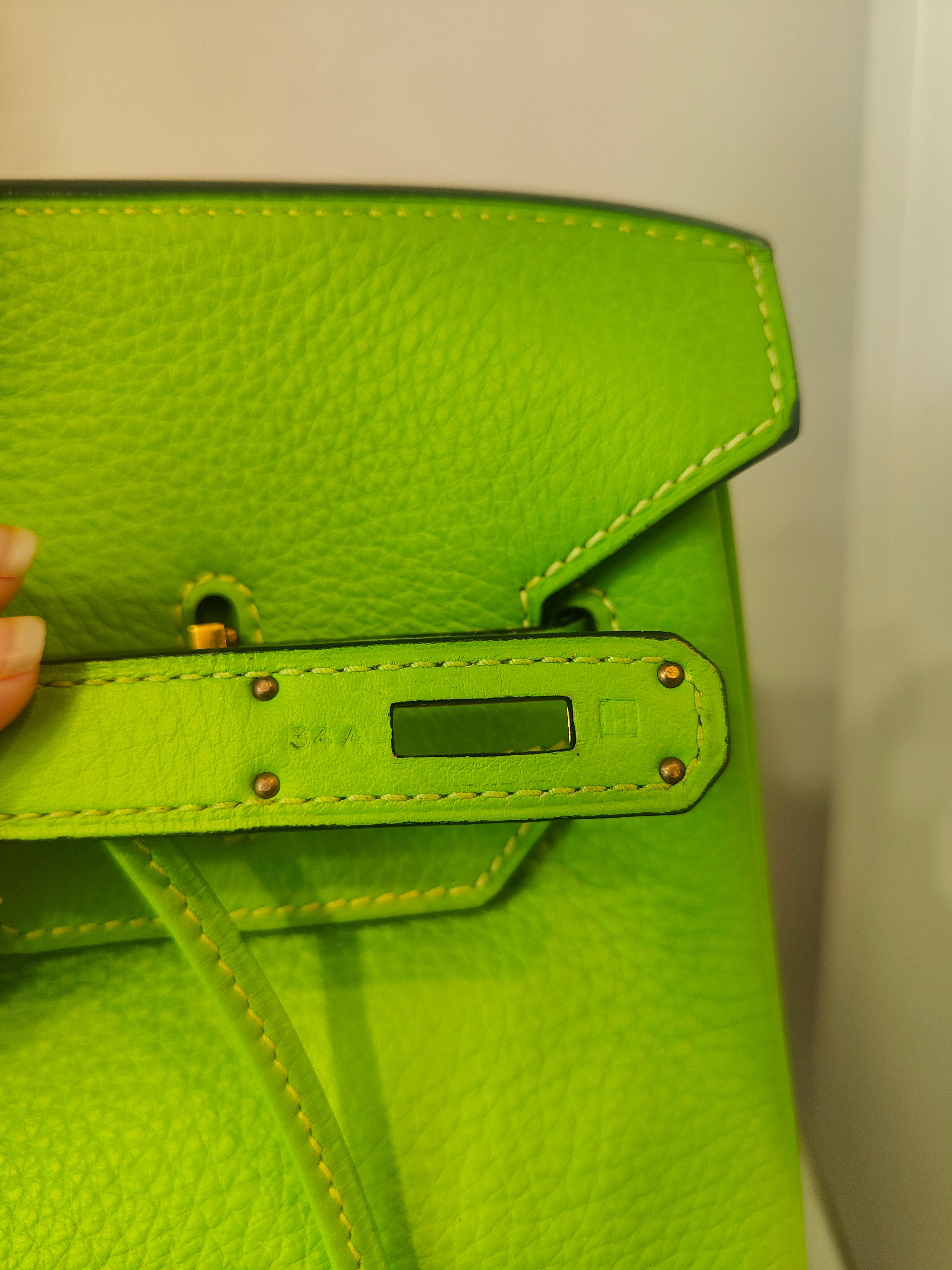 Hermes 35 Birkin grün fluo Tasche im Angebot 7